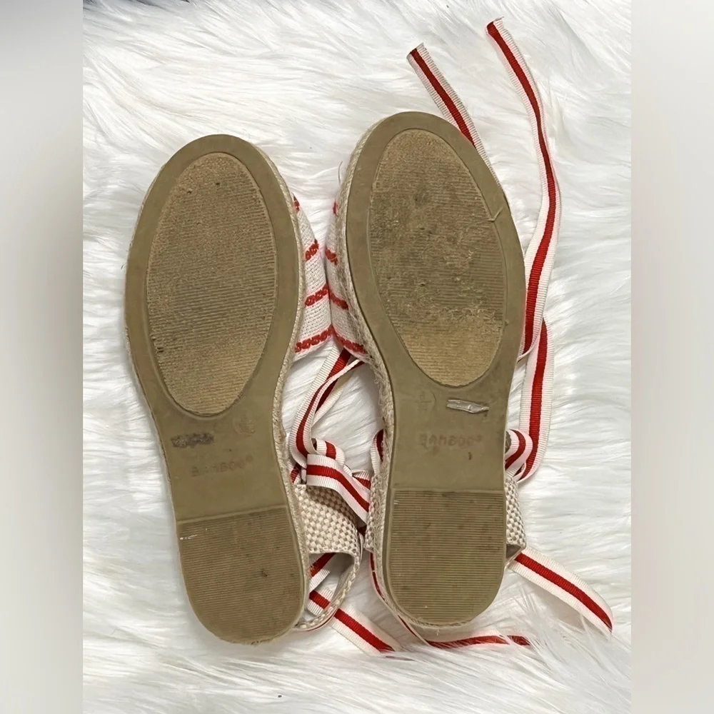 BAMBOO Tie Up Espadrilles Flats Red Bottom Adjustable Straps Women’s Size 6
